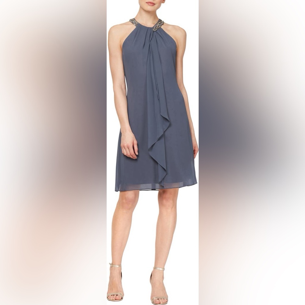 SL Fashions Bead Braided Halter Chiffon Dress Sz 6 P